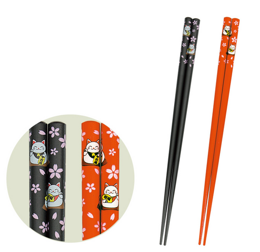 日本製 - 招財貓圖案筷子22.5cm（兩對裝）Made in Japan - Maneki Neko Cat Chopsticks (Two pairs a set) - 22.5cm