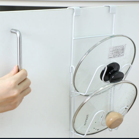 金屬掛勾雙層鍋蓋架 - 白色 Pot Lid Rack for Cabinet Doors under the Sink - White