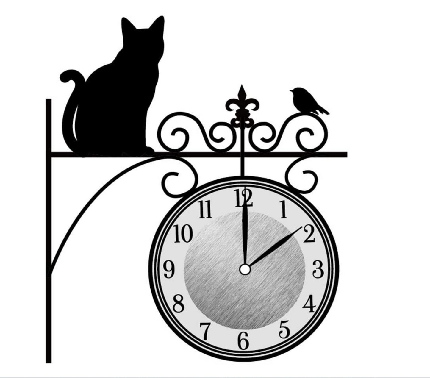 貼紙型剪影牆鐘 (貓和鳥) Wall Clock Sticker - Gusset Cat