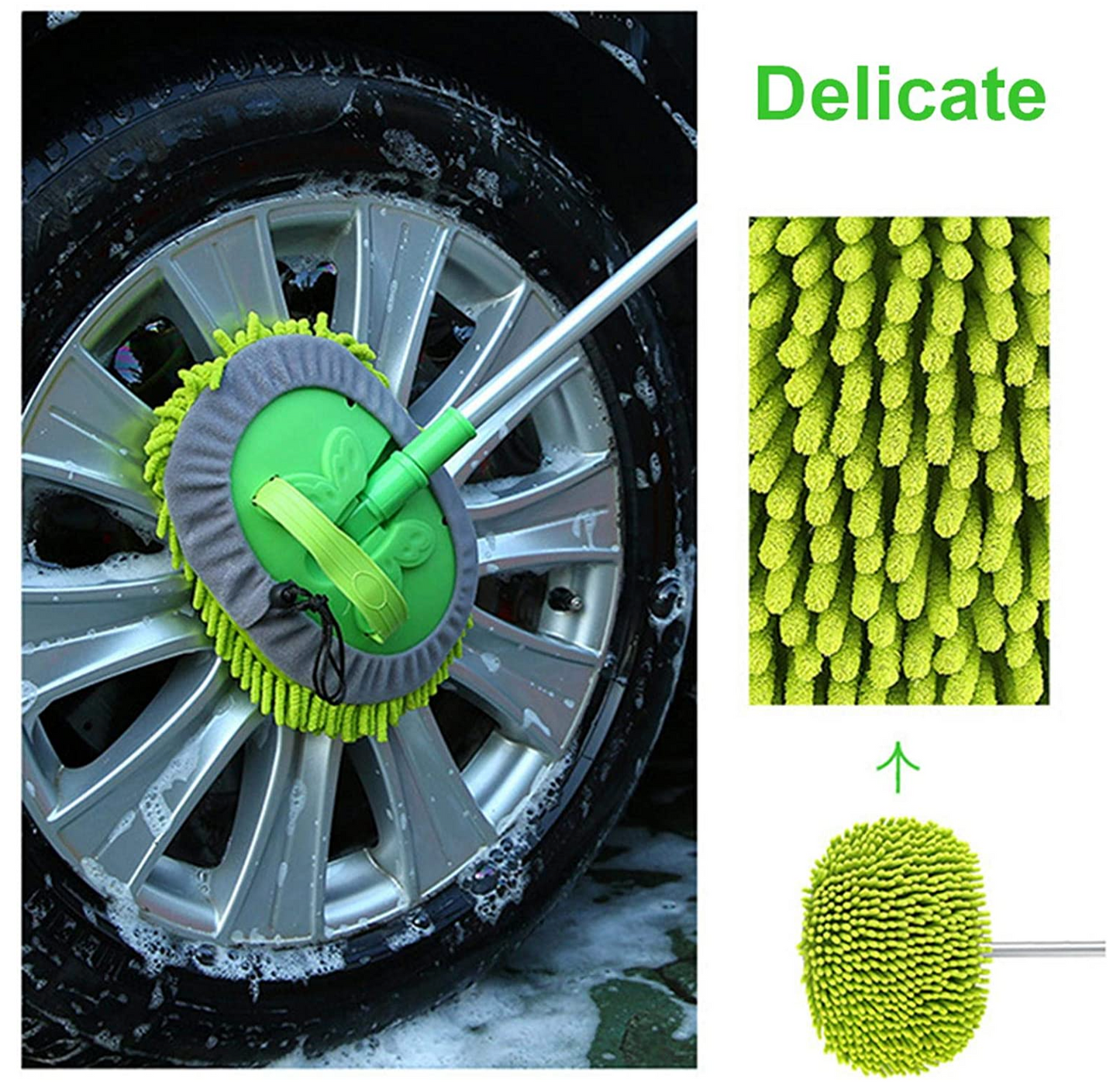 Car Wash Brush Mop Cleaning Tool with Long Handle Kit - Green