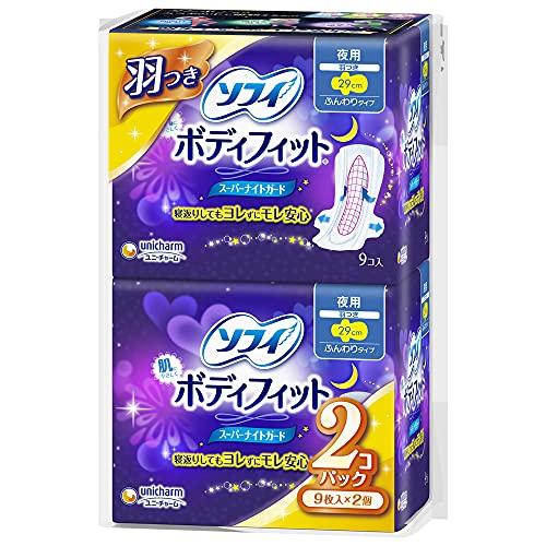 日本製 - UNICHARM 蘇菲切合身形 夜用帶護翼衛生棉 29cm 9片裝 x 2包  UNICHARM Sophie Body Fit for Night with Wings 29cm 9pieces X 2packs