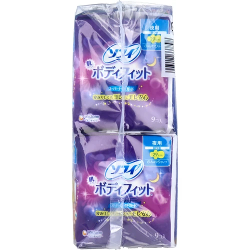 日本製 - UNICHARM 蘇菲切合身形 夜用帶護翼衛生棉 29cm 9片裝 x 2包  UNICHARM Sophie Body Fit for Night with Wings 29cm 9pieces X 2packs