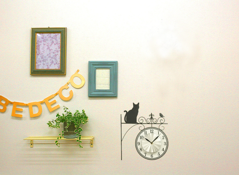 貼紙型剪影牆鐘 (貓和鳥) Wall Clock Sticker - Gusset Cat